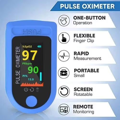 Digital Pulse Oximeter, Blue Medical Device with TFT Display, SpO2 and Heart Rate Monitor, Professional Blood Oxygen Saturation Meter