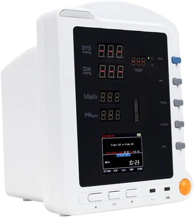 CMS 5100 Original 3 para Monitor with Adult Probes | Measures SPO2, NIBP, Pulse Rate, Temperature | Perfect for Hospital, Homecare, Ambulance Services, & Clinics | Hanscure