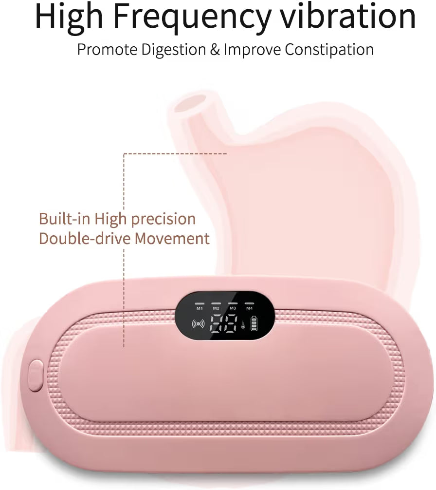 Portable Cordless Heating Pad for Menstrual Cramps Relief, for Stomach, 3-Speed Temperature Adjustment and 4-Speed Massage Modes, Back and Belly Heating Pad for Women Pink Color