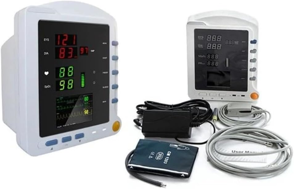 CMS 5100 Original 3 para Monitor with Adult Probes | Measures SPO2, NIBP, Pulse Rate, Temperature | Perfect for Hospital, Homecare, Ambulance Services, & Clinics | Hanscure