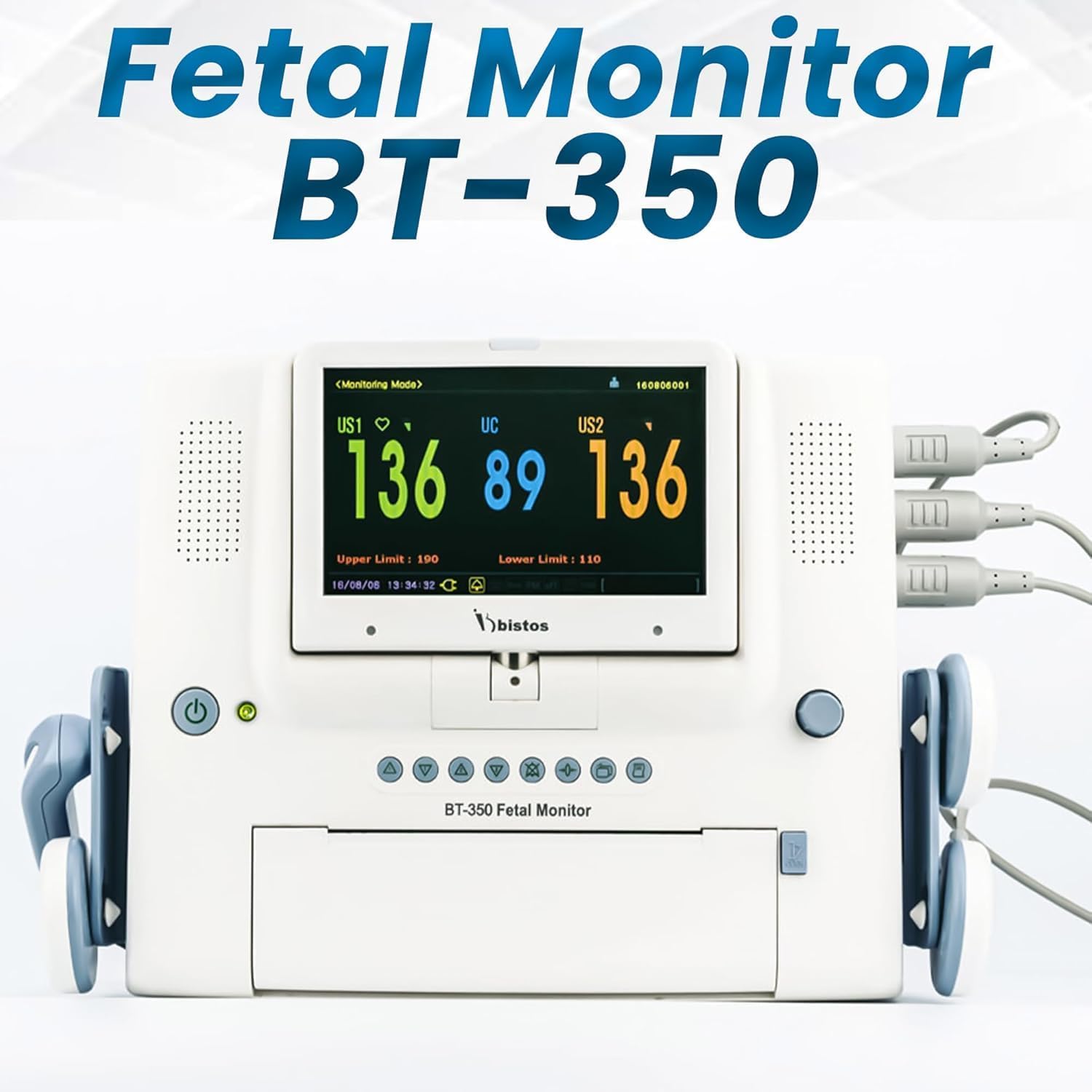 BT-350 Fetal Monitor with Dual Probe, Detects Twin Fetal Heart Rate, Movement, Uterine Contractions, Large 7 Segment LED Display, in Built- Printer, Rechargeable Battery | Hanscure