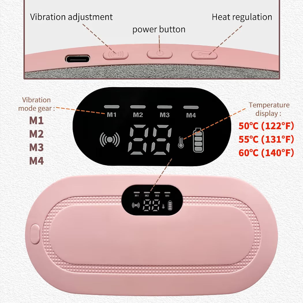 Portable Cordless Heating Pad for Menstrual Cramps Relief, for Stomach, 3-Speed Temperature Adjustment and 4-Speed Massage Modes, Back and Belly Heating Pad for Women Pink Color