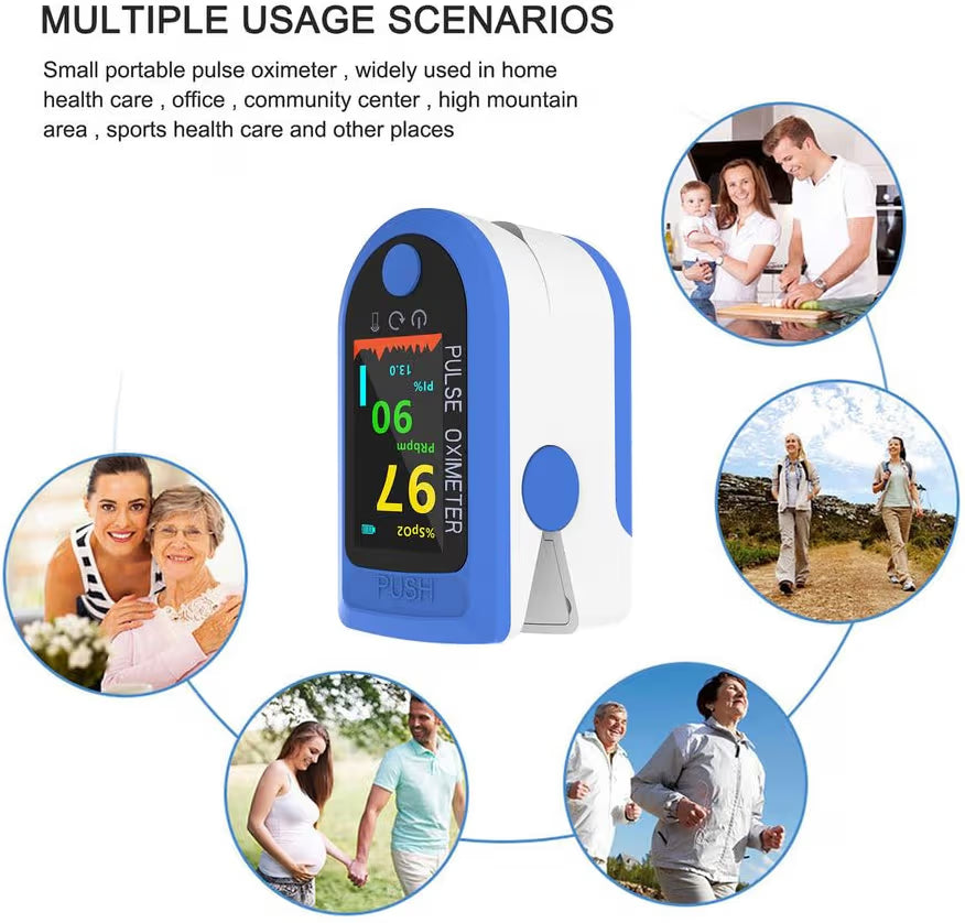 Digital Pulse Oximeter, Blue Medical Device with TFT Display, SpO2 and Heart Rate Monitor, Professional Blood Oxygen Saturation Meter