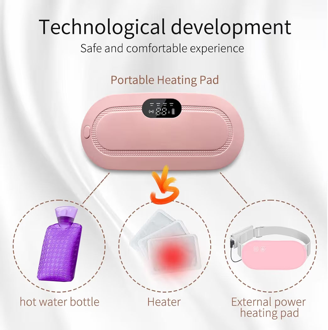 Portable Cordless Heating Pad for Menstrual Cramps Relief, for Stomach, 3-Speed Temperature Adjustment and 4-Speed Massage Modes, Back and Belly Heating Pad for Women Pink Color