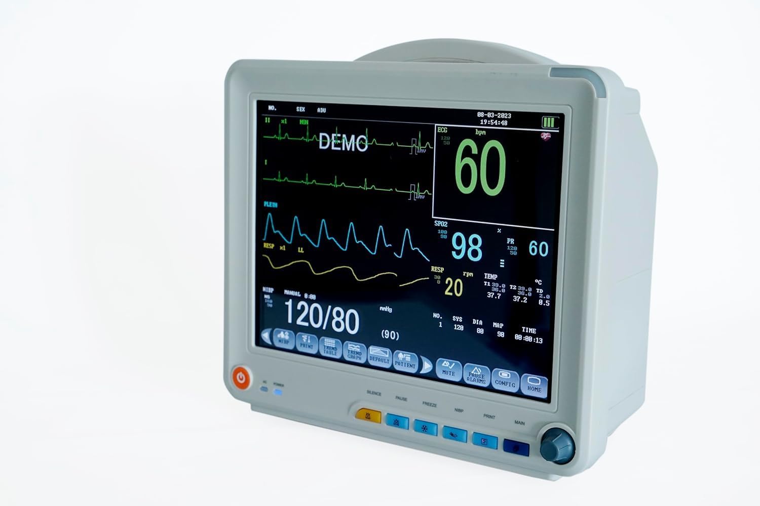 5 para Patient Monitor 12.1 Inch | Multipara Hospital-Grade Health Monitoring Device | ECG, SpO2, NIBP, Respiration, Temperature | Real-Time Alarms | Hanscure
