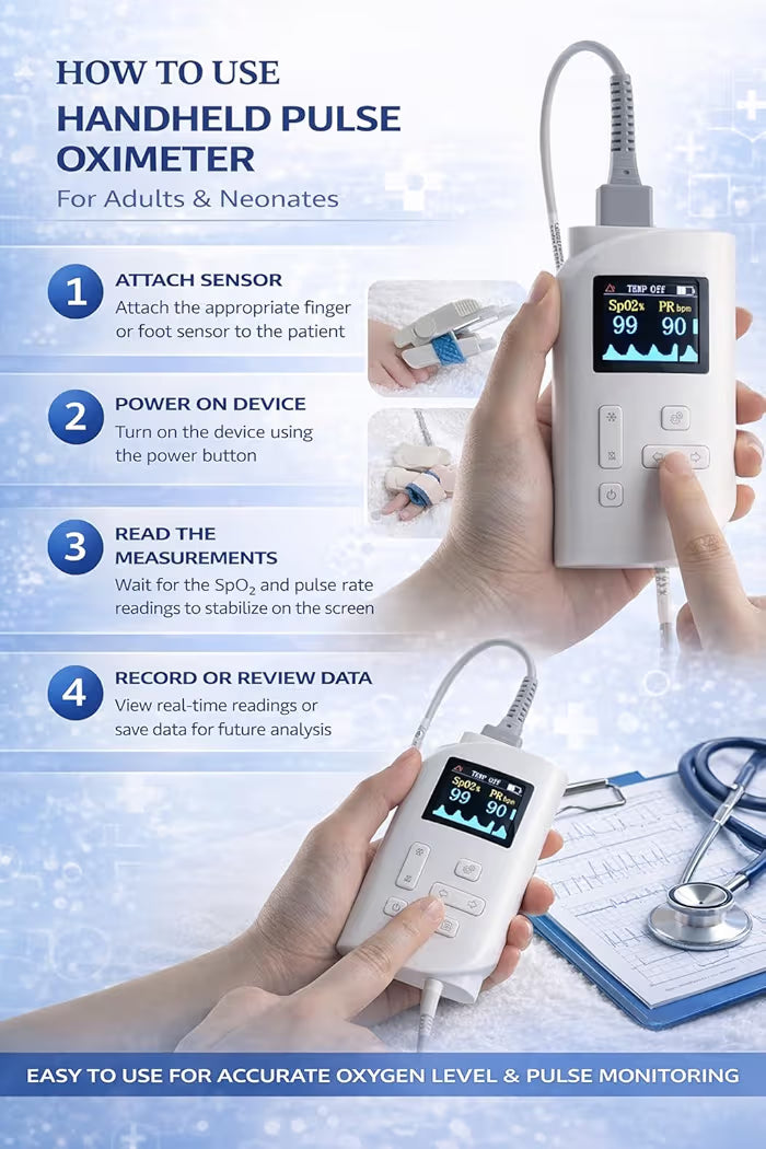 Handheld Pulse Oximeter | Professional SPO2 & Pulse Rate Monitor with TFT LCD Display | Rechargeable Finger Oximeter | Ideal for Hospital, Clinic & Home Health Use (Adult)