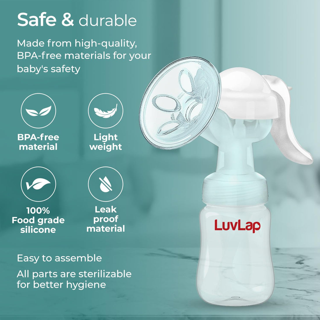 Manual Breast Pump, 3 Level Suction Adjustment, Easy Massage Cushion & Ergonomic Handle for Easy & Painless Breast Milk Expression, 2pcs Breast Pads free, Soft & Gentle, BPA Free