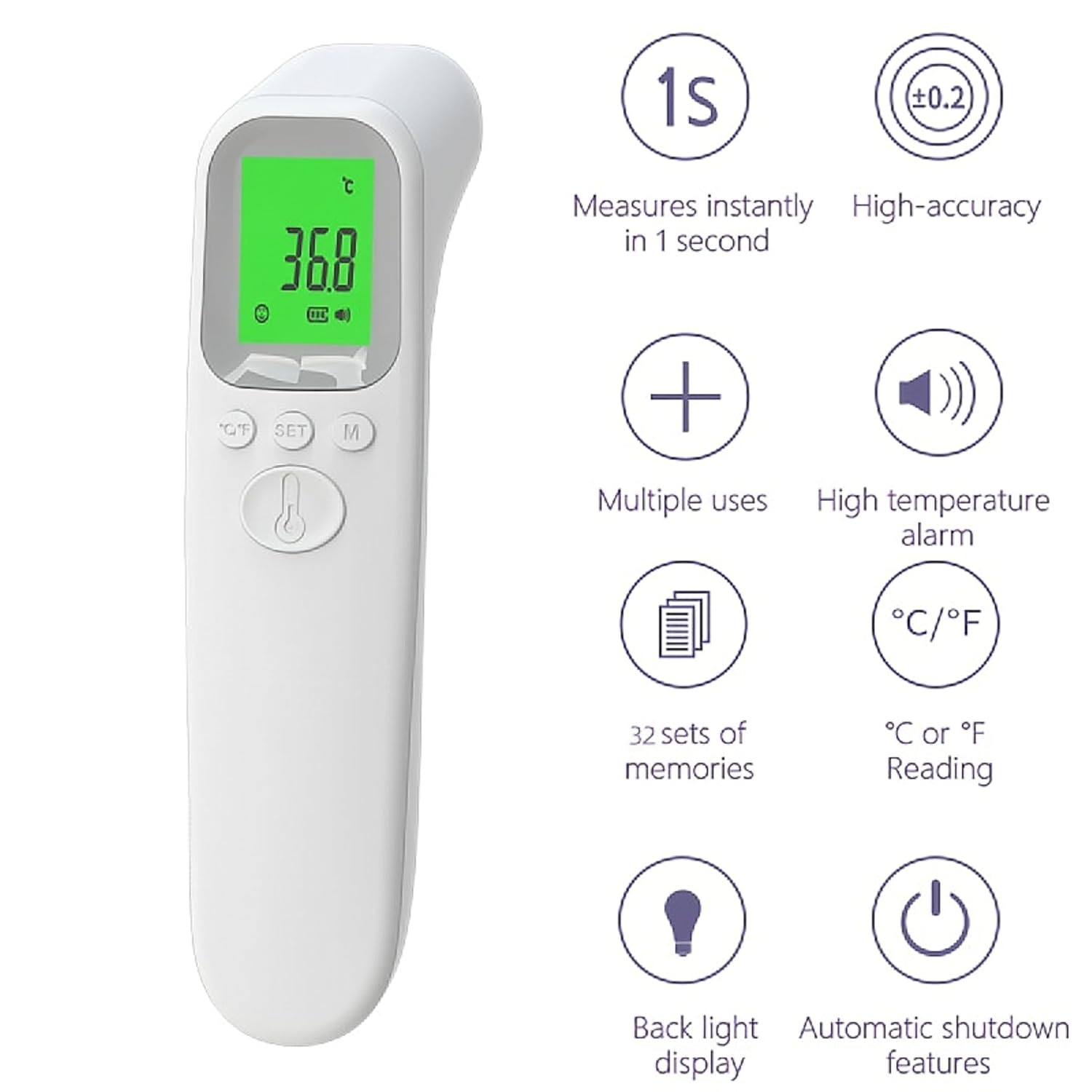 No-Touch Forehead Thermometer for Adults, Infrared Digital Thermometer for Kids, Touchless Baby Thermometer, Accurate Reading with LCD Display for Home Use Family Healthcare