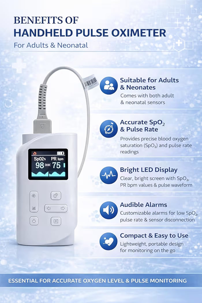 Handheld Pulse Oximeter | Professional SPO2 & Pulse Rate Monitor with TFT LCD Display | Rechargeable Finger Oximeter | Ideal for Hospital, Clinic & Home Health Use (Adult)