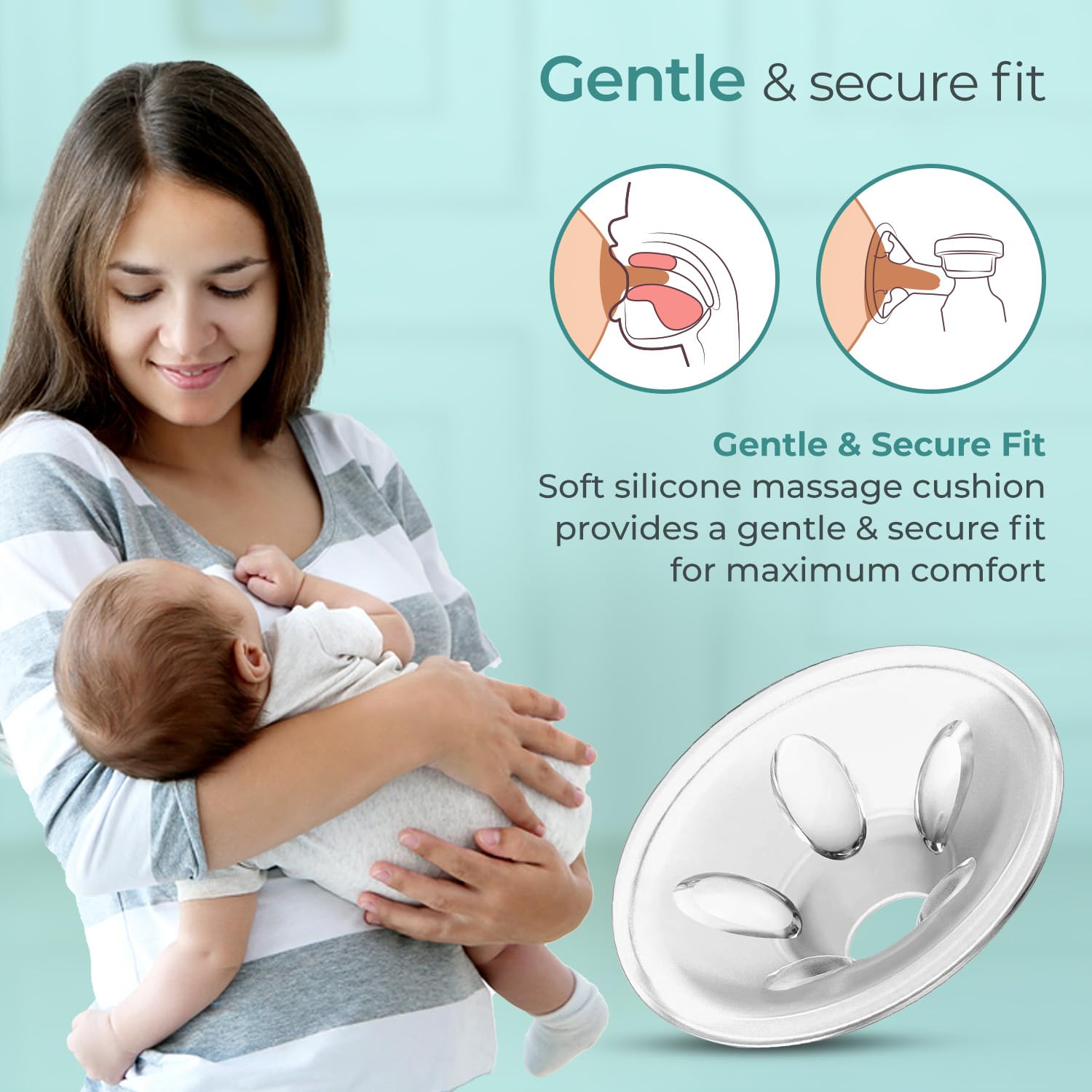 Manual Breast Pump, 3 Level Suction Adjustment, Easy Massage Cushion & Ergonomic Handle for Easy & Painless Breast Milk Expression, 2pcs Breast Pads free, Soft & Gentle, BPA Free