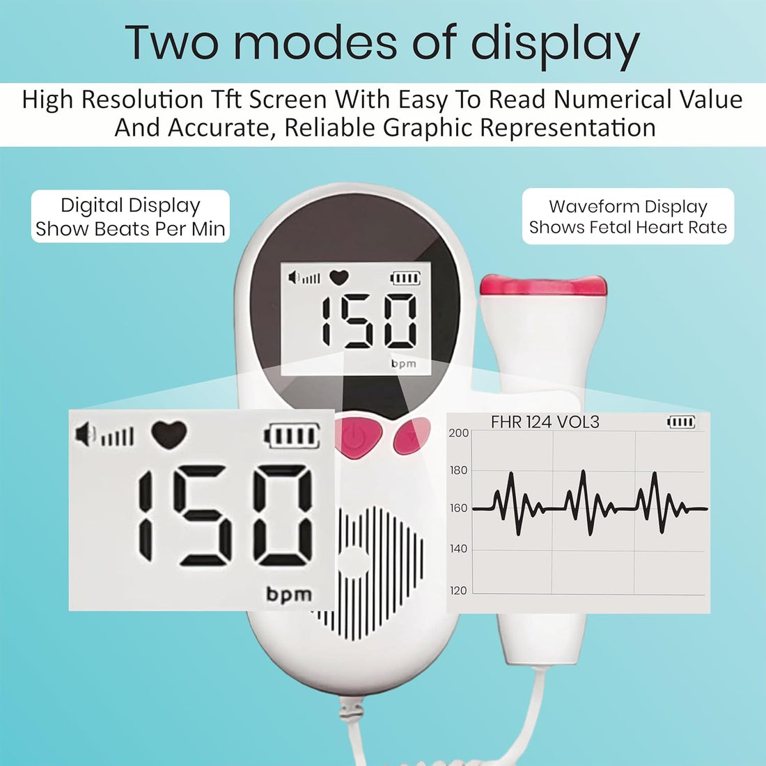 Portable Fetal Doppler Baby Heartbeat Monitor for Pregnancy | LCD Display | Accurate FHR Detection | Built-in Speaker | Compact & Easy to Use Home Pregnancy Device