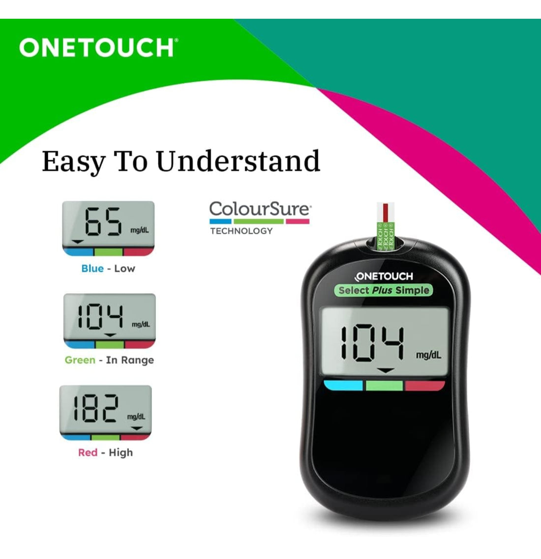 OneTouch Select Plus Simple glucometer machine with 10+50 Test Strips | Simple & accurate testing of Blood sugar levels at home, Global Iconic Brand | Includes 10 Sterile Lancets + 1 Lancing device